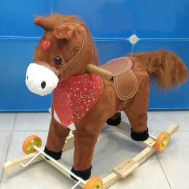 Kids Classic Plush Rocking Horse With Smooth Motion - Dark Brown